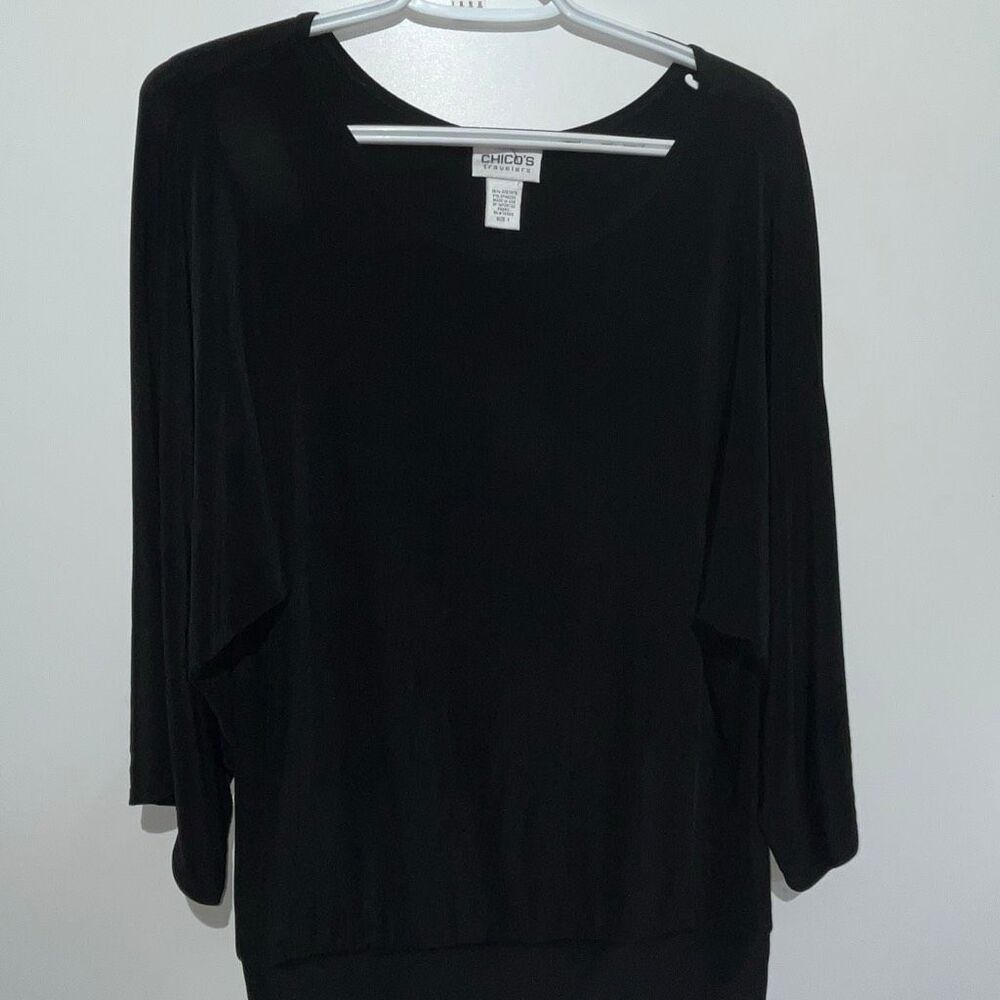 Chico's Travelers Women's Black 3/4 Sleeve‎ Liquid Knit Tunic Top Size 1 Medium